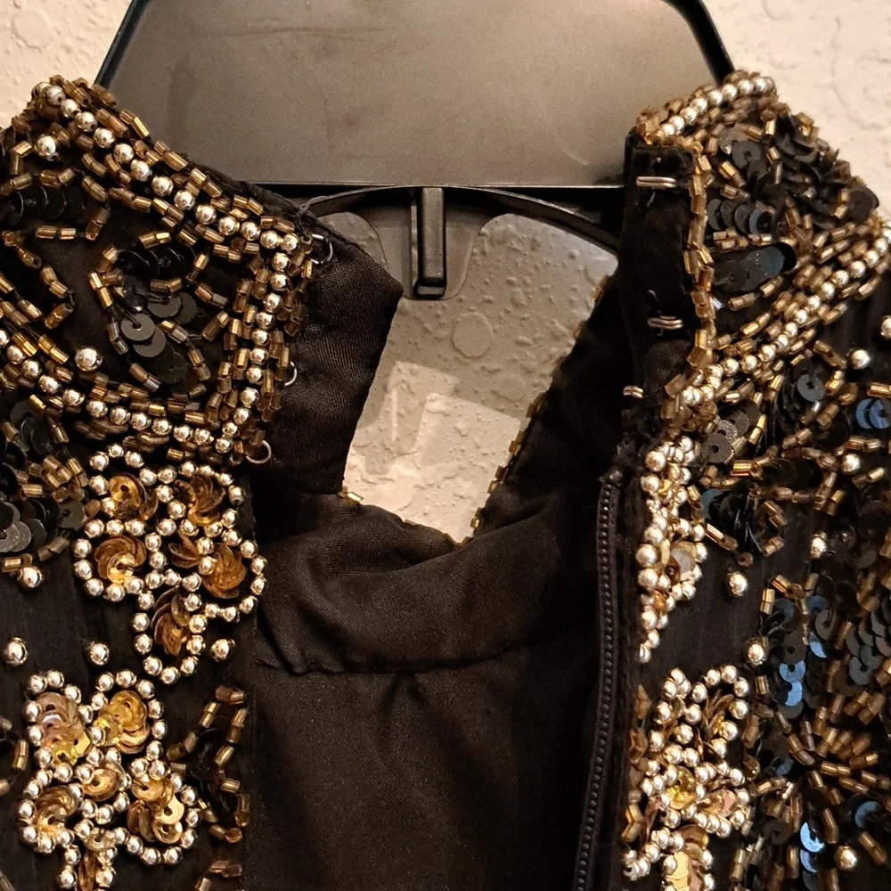Vintage Laurence Kazar sequin beaded Dress Womens Size Small  Black Formal Maxi - Picture 9 of 15